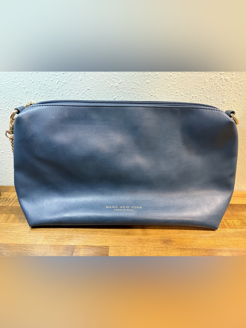 Navy Marc New York by Andrew Marc Faux Leather Wristlet Purse Brass Accents